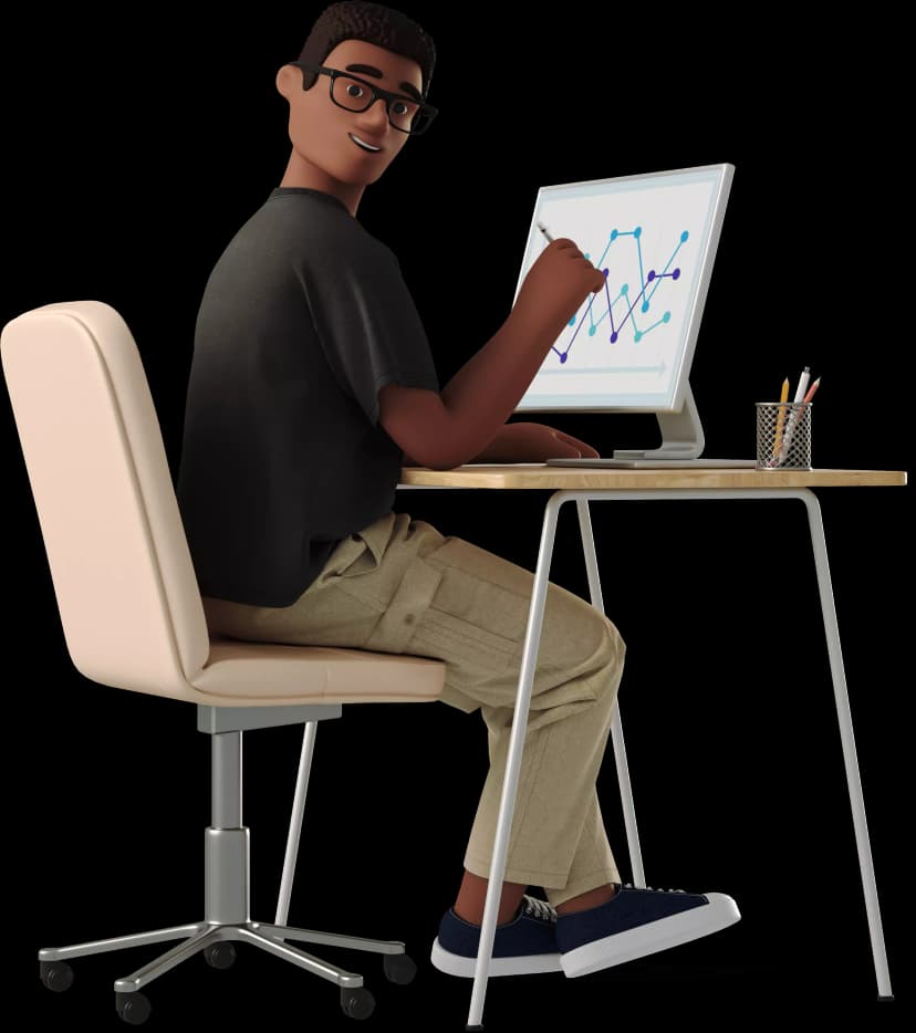 Illustration Man and Women working at a table.