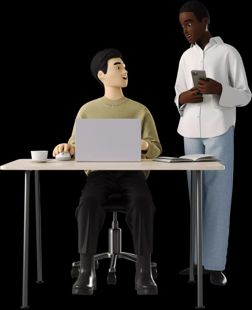 Illustration Man and Women working at a table.