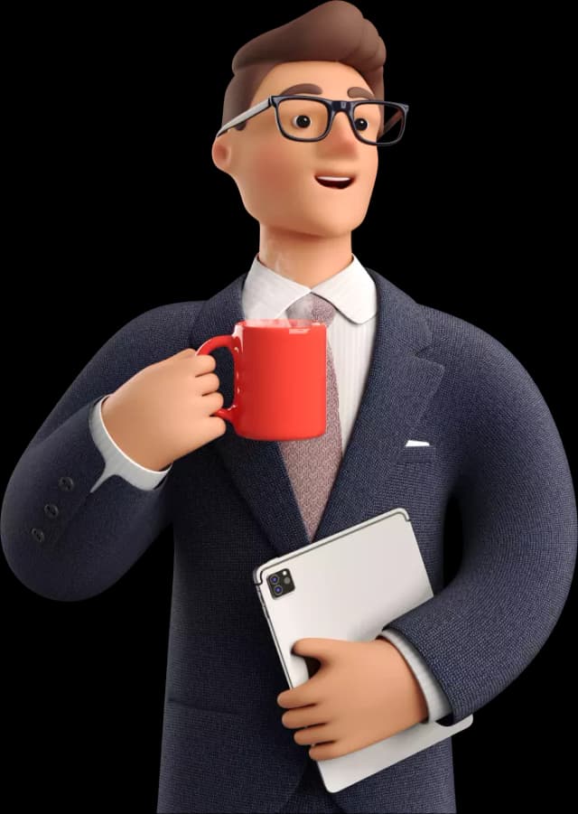 Illustration Man and Women working at a table.